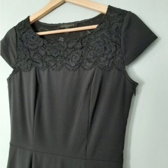 CYNTHIA STEFFE \ Wool Blend LBD Sheath Dress Lace Detail Black Sz 4 - Picture 4 of 15